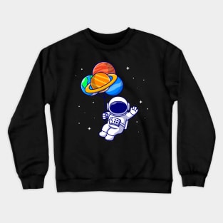 Cute Astronaut Floating With Planet balloons In Space  Cartoon Crewneck Sweatshirt